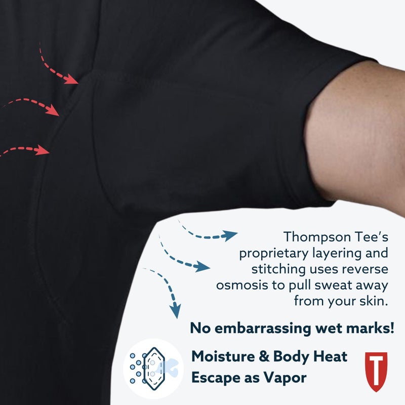 THOMPSON TEE Men's Sweatproof Undershirt - Cotton Deep V Neck T-Shirt with Underarm Sweat Pads - Original Fit - Aluminum-Free Alternative - Black - Small - Image 4